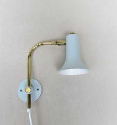 Brass & Light Blue Wall Lights, 1950s, Set of 2-EY-1445256