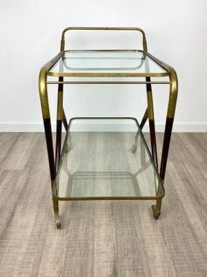 Brass Mahogany & Glass Bar Serving Cart Trolley by Cesare Lacca, Italy, 1950s-LYQ-1171641