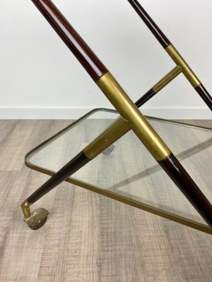 Brass Mahogany & Glass Bar Serving Cart Trolley by Cesare Lacca, Italy, 1950s-LYQ-1171641