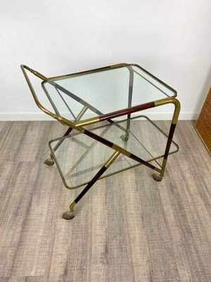 Brass Mahogany & Glass Bar Serving Cart Trolley by Cesare Lacca, Italy, 1950s-LYQ-1171641