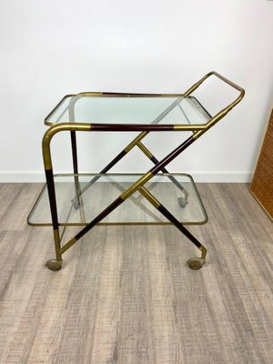 Brass Mahogany & Glass Bar Serving Cart Trolley by Cesare Lacca, Italy, 1950s-LYQ-1171641