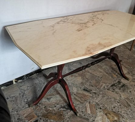 Brass, Marble & Wood Side Table, Italy, 1960s-RAQ-1344685