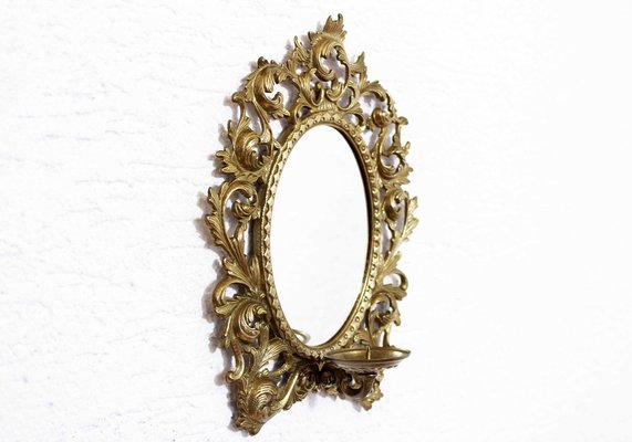 Brass Mirror with Candleholder, 1960s-BQF-1806246