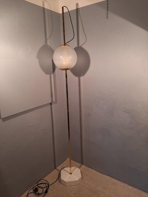 Brass Model Balloon LTE10 Floor Lamp with White Base by Luigi Caccia Dominioni for Azucena, 1990s-OHK-870433