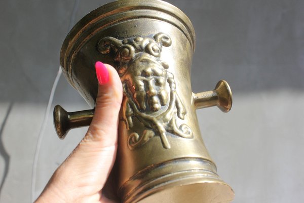 Brass Mortar Spice Hand Grinder and Pestle, Love Cooking Gift, Kitchen Decoration, 1940s-UWJ-1378464