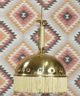 Brass Mushroom Pendant Lamp with Fringe, 1970s-AFE-1371751