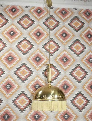 Brass Mushroom Pendant Lamp with Fringe, 1970s-AFE-1371751