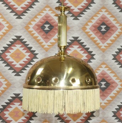 Brass Mushroom Pendant Lamp with Fringe, 1970s-AFE-1371751