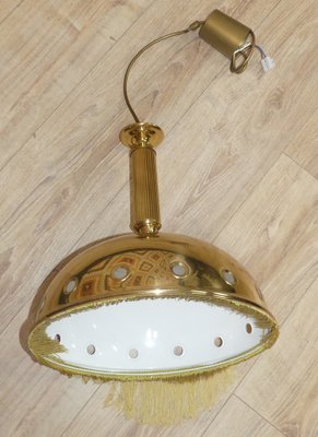 Brass Mushroom Pendant Lamp with Fringe, 1970s-AFE-1371751