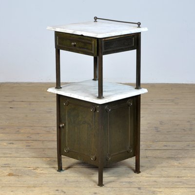 Brass Nightstand with Marble Top, 1910s-IW-1436137