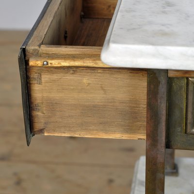 Brass Nightstand with Marble Top, 1910s-IW-1436137