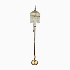 Brass Onyx Beads Glass Shade Floor Lamp 2 Bulbs from Unbekannt, 1950s-NGU-2016650