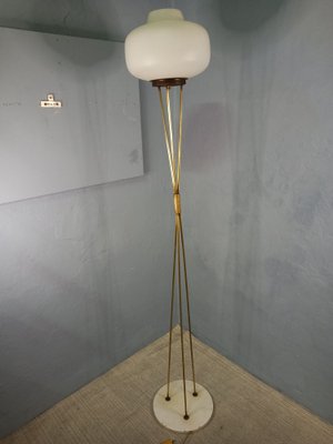 Brass & Opal Glass Floor Lamp with White Marble Base from Stilnovo, 1950s-OHK-1133770