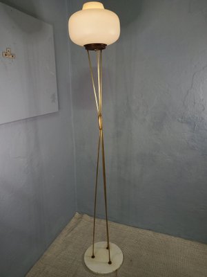 Brass & Opal Glass Floor Lamp with White Marble Base from Stilnovo, 1950s-OHK-1133770