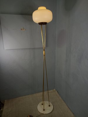 Brass & Opal Glass Floor Lamp with White Marble Base from Stilnovo, 1950s-OHK-1133770