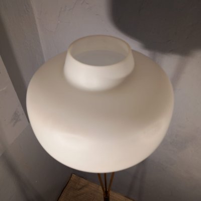 Brass & Opal Glass Floor Lamp with White Marble Base from Stilnovo, 1950s-OHK-992493