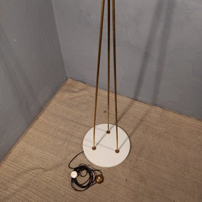 Brass & Opal Glass Floor Lamp with White Marble Base from Stilnovo, 1950s-OHK-992493