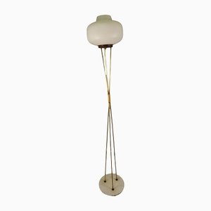 Brass & Opal Glass Floor Lamp with White Marble Base from Stilnovo, 1950s-OHK-1133770