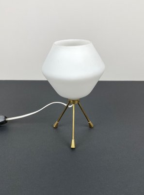 Brass & Opaline Glass Tripod Table Lamp, Italy, 1960s-LYQ-1171471