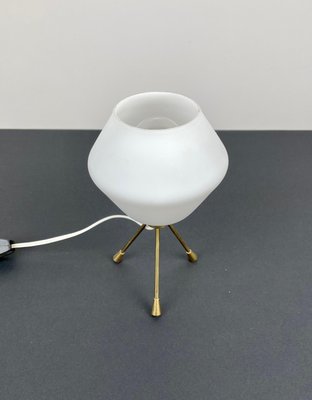 Brass & Opaline Glass Tripod Table Lamp, Italy, 1960s-LYQ-1171471