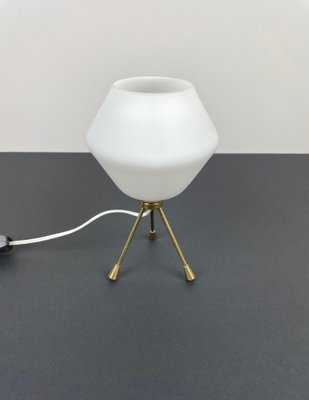 Brass & Opaline Glass Tripod Table Lamp, Italy, 1960s-LYQ-1171471