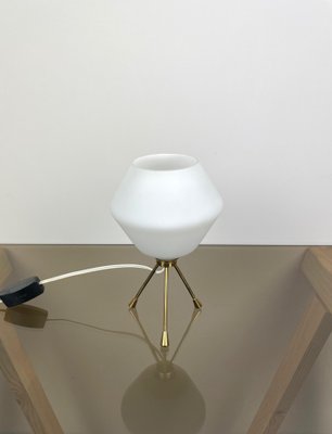 Brass & Opaline Glass Tripod Table Lamp, Italy, 1960s-LYQ-1171471