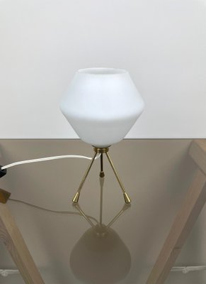 Brass & Opaline Glass Tripod Table Lamp, Italy, 1960s-LYQ-1171471