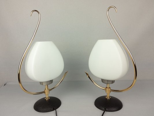 Brass & Opaline Lamps from Arlus, 1960s, Set of 2-YBU-933299