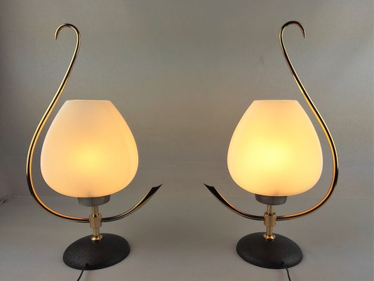 Brass & Opaline Lamps from Arlus, 1960s, Set of 2-YBU-933299