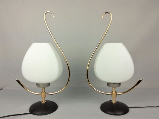 Brass & Opaline Lamps from Arlus, 1960s, Set of 2-YBU-933299