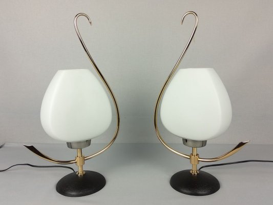 Brass & Opaline Lamps from Arlus, 1960s, Set of 2-YBU-933299