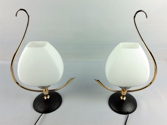 Brass & Opaline Lamps from Arlus, 1960s, Set of 2-YBU-933299