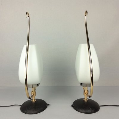 Brass & Opaline Lamps from Arlus, 1960s, Set of 2-YBU-933299