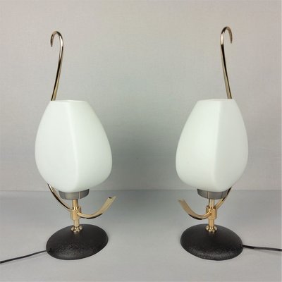 Brass & Opaline Lamps from Arlus, 1960s, Set of 2-YBU-933299