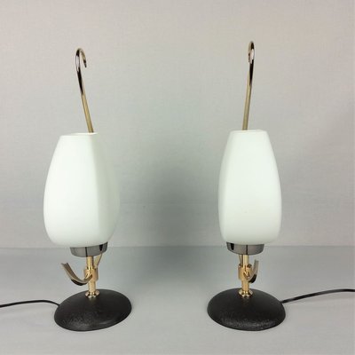 Brass & Opaline Lamps from Arlus, 1960s, Set of 2-YBU-933299