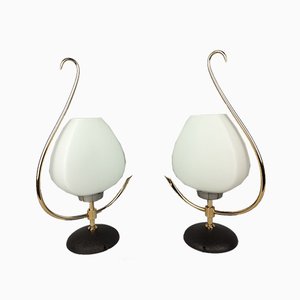 Brass & Opaline Lamps from Arlus, 1960s, Set of 2-YBU-933299