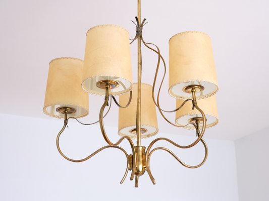 Brass & Parchment Model 9001 Chandelier by Paavo Tynell for Oy Taito Ab, Finland, 1940s-FMT-1141646