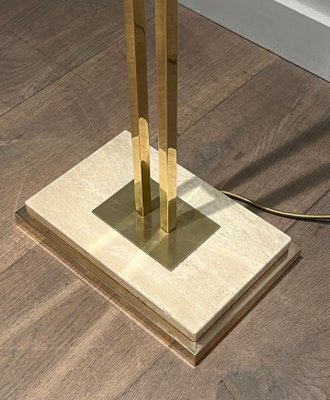 Brass Parquet Floor Lamp on Travertine Base, 1970s-BA-1706064