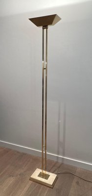 Brass Parquet Floor Lamp on Travertine Base, 1970s-BA-1706064