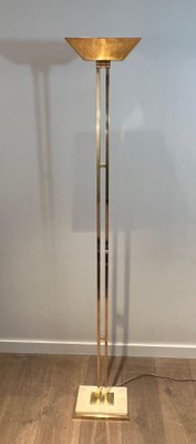 Brass Parquet Floor Lamp on Travertine Base, 1970s-BA-1706064