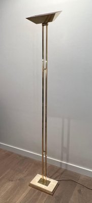 Brass Parquet Floor Lamp on Travertine Base, 1970s-BA-1706064