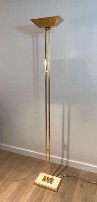 Brass Parquet Floor Lamp on Travertine Base, 1970s-BA-1706064