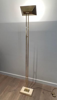 Brass Parquet Floor Lamp on Travertine Base, 1970s-BA-1706064