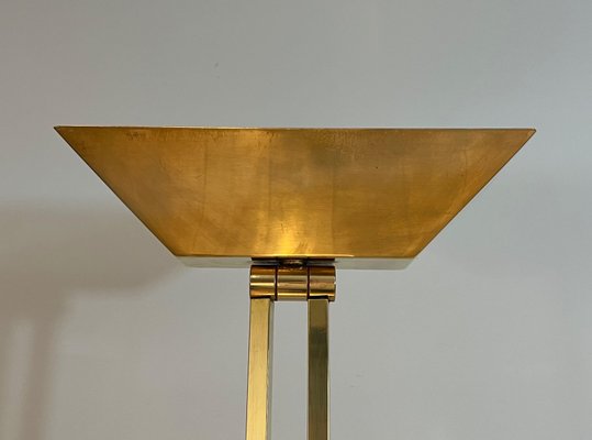 Brass Parquet Floor Lamp on Travertine Base, 1970s-BA-1706064