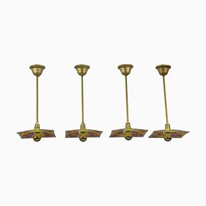 Brass Pendant Lights with Enameled Glass from Loys Lucha, Set of 4-KEG-1086765