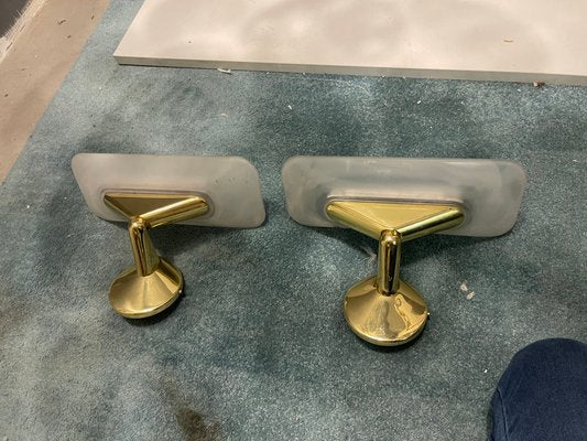 Brass Satinated Glass Sconces, 1980s, Set of 2-JJC-1427760