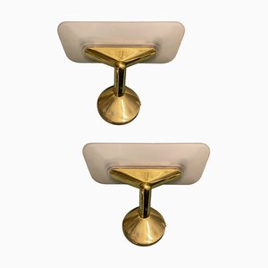 Brass Satinated Glass Sconces, 1980s, Set of 2-JJC-1427760