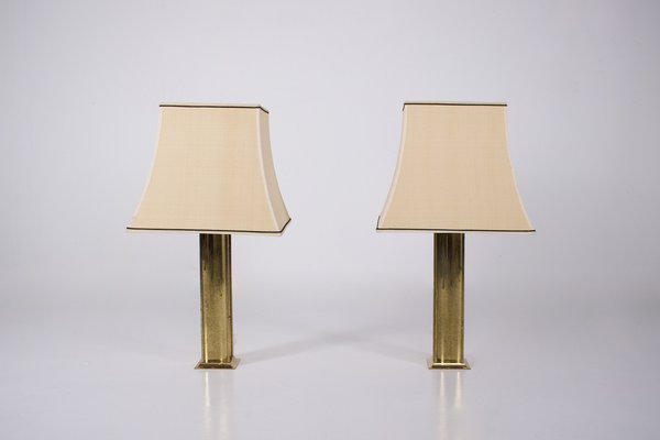 Brass & Silk Table Lamps, 1970s, Set of 2-OWS-1750836