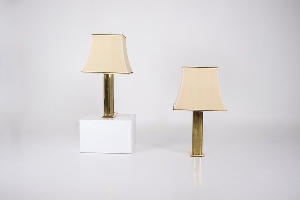 Brass & Silk Table Lamps, 1970s, Set of 2-OWS-1750836