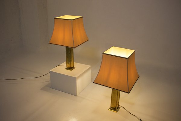 Brass & Silk Table Lamps, 1970s, Set of 2-OWS-1750836